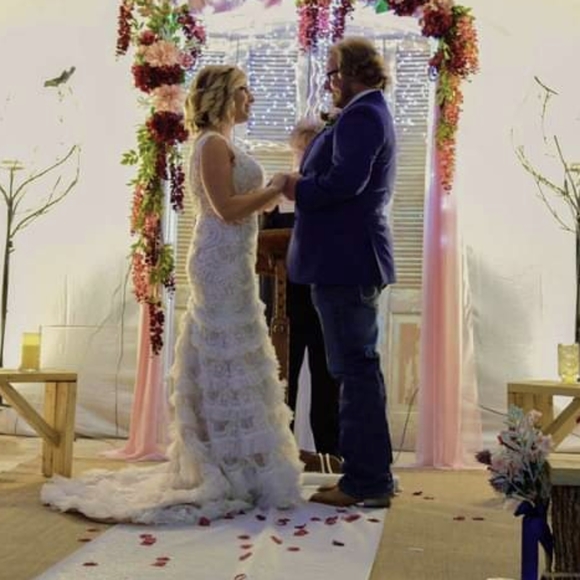 Gorgeous mauve/white Wedding Dress, size 10, intricate lace and beading - Picture 2 of 14